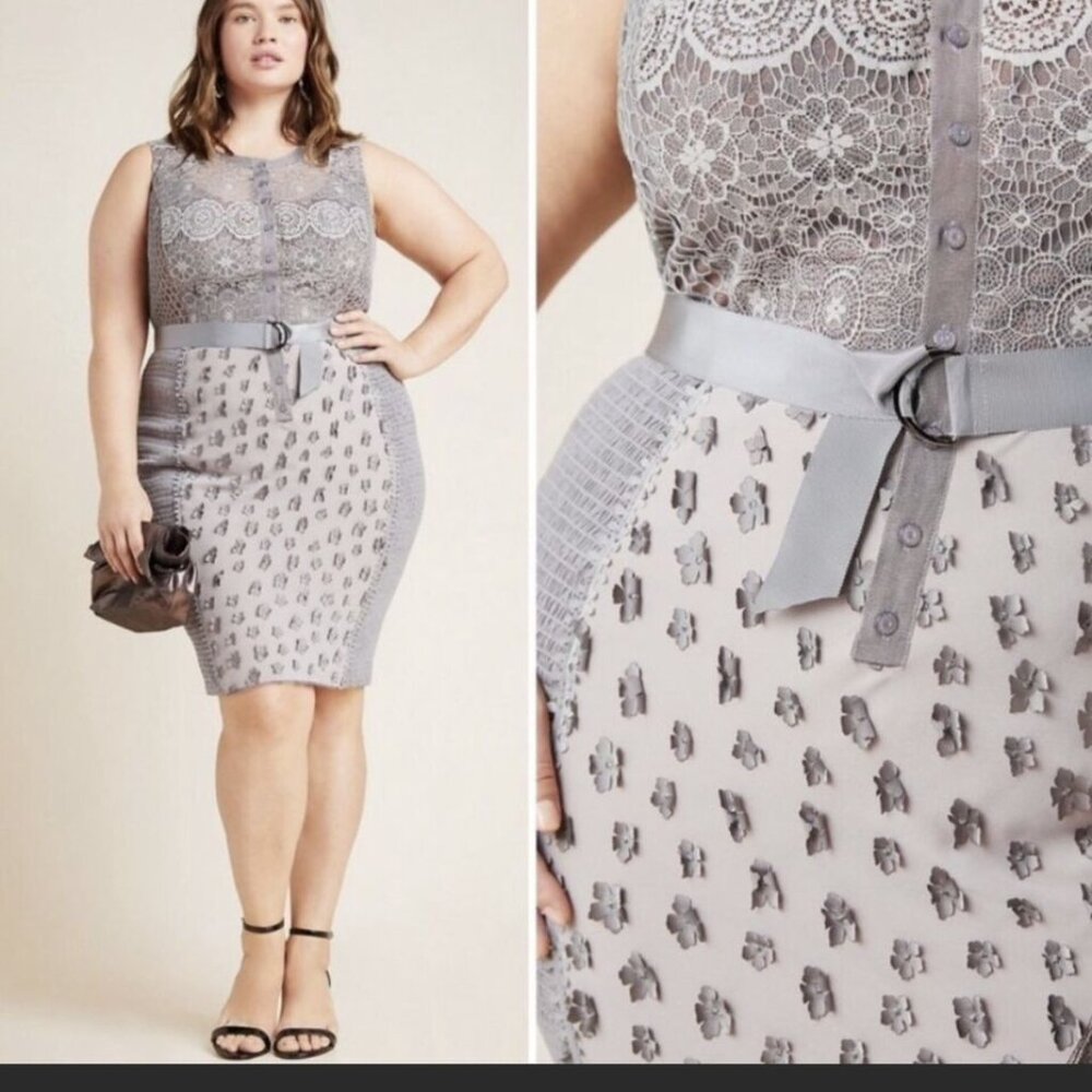 Anthropologie Byron Lars Gray Lace-Overlay Sheath Dress
